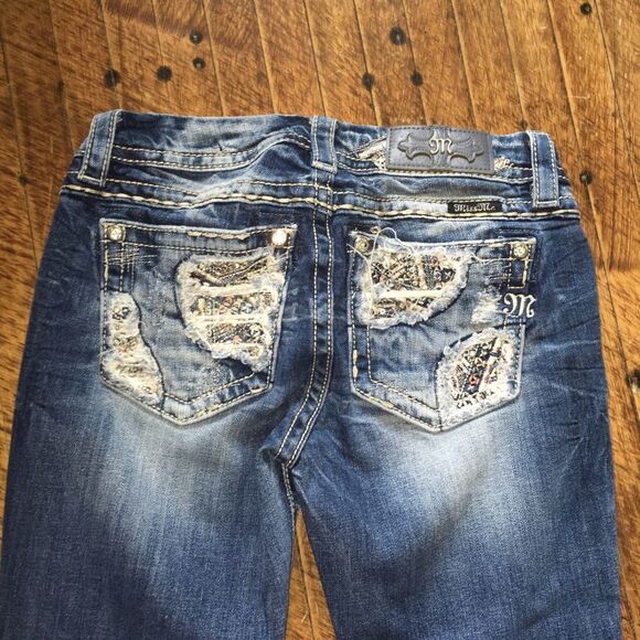 Miss Me 27 shimmery blingy patch western boot cut distressed jeans - Picture 2 of 6